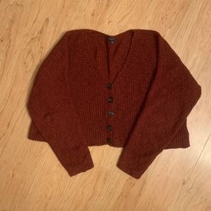 American Eagle Maroon V Neck Crop Sweater